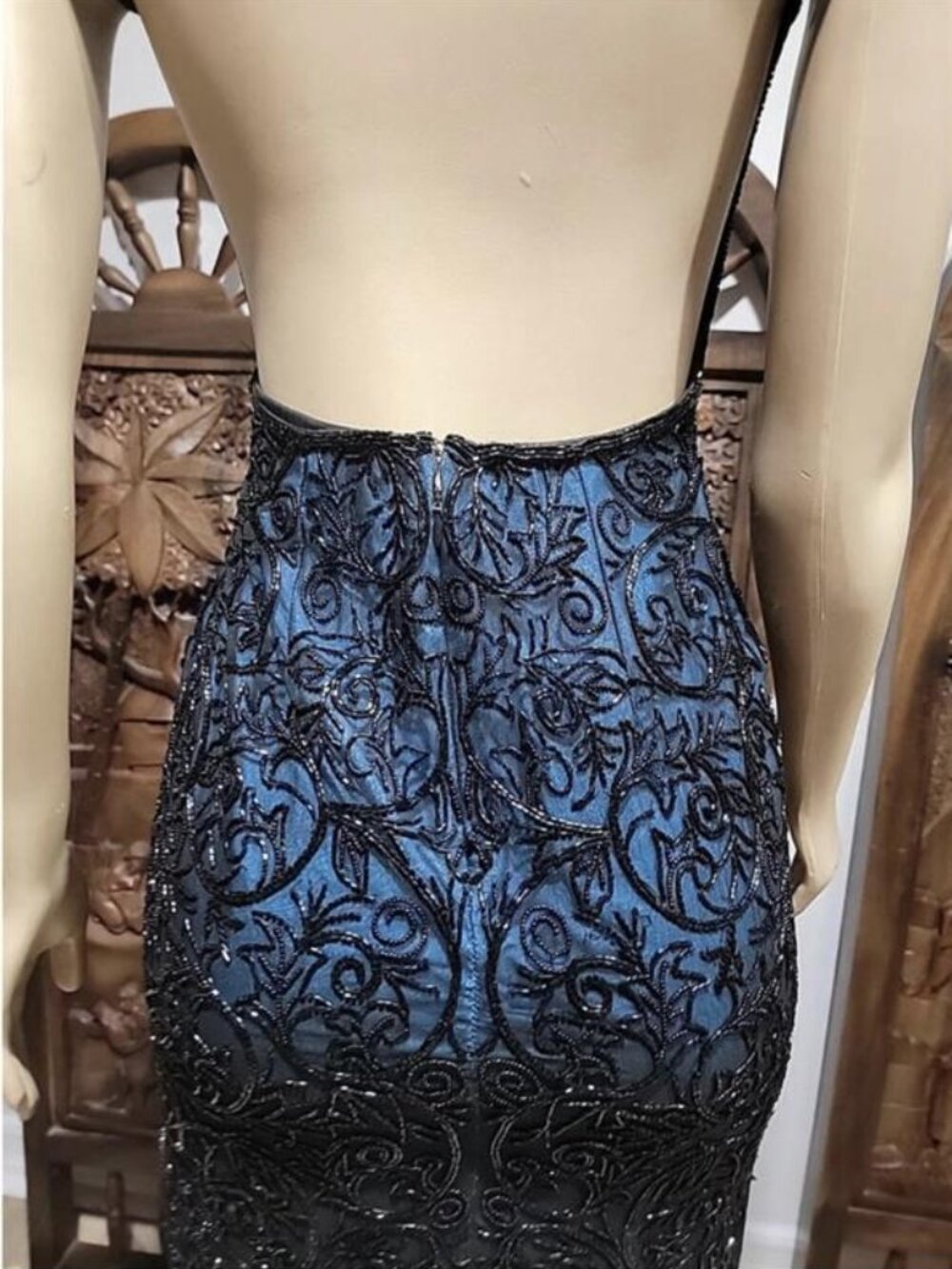 Cache Blue Black Lace Silk Overlay Maxi Dress Size S - Picture 5 of 9